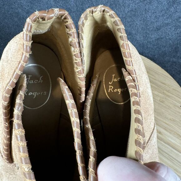 Jack Rogers Sadie Sz 8 M Tan Suede Ankle Booties Low‎ Heel Slip On Womens Boots - Picture 7 of 8